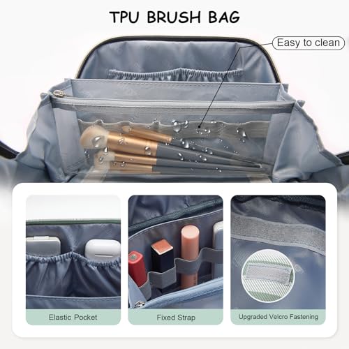 BOYATU Travel Makeup Bag for Women: 3 Pcs Set Striped Make up Bag,Green - color: A-2-Green