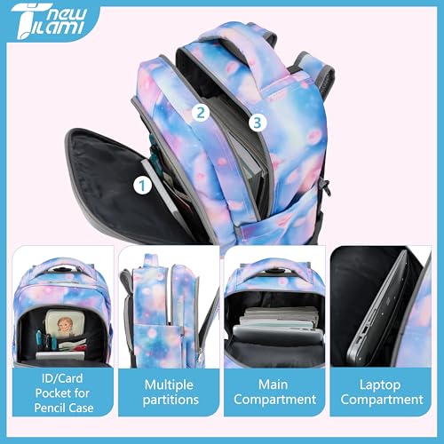 NEW TILAMI 18-Inch Rolling Backpack 6-Wheel for Kids School Travel - color: Purple Star