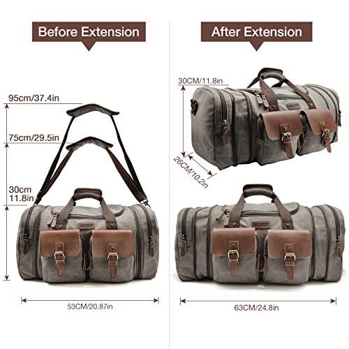 Wildroad Canvas Duffle Bag - 50L Expandable Weekender Overnight Travel Bag - color: Grey, size: Large-50L Duffle Bag
