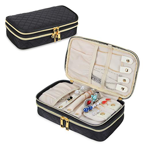 Teamoy Travel Jewelry Case Organizer Storage Box for Women, Quilted Black - color: Black Quilted