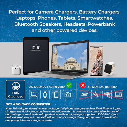 OREI Israel, Palestine Power Plug Adapter with 2 USA Inputs - Travel 3 Pack - Type H (US-14) Safe Grounded Use with Cell Phones, Laptop, Camera Chargers, CPAP, and More - style: Type H-Israel,Palestine