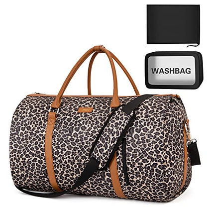 Convertible 2-in-1 Garment Bag for Travel With Toiletry Bag for Women & Men - color: C-brown Leopard