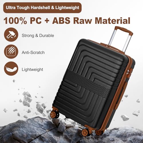 Romswi 26" Medium Checked Luggage,Checked-Medium Hardshell Suitcase with Double Spinner Wheels, Lightweight Large Hardshell Suitcase with TSA Lock,YKK Zipper, Scratch-Resistant Black - color: Black, size: 26 Inch