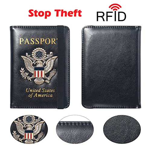Premium Passport Holder for Travel RFID Blocking Passport Cover Slim - color: Black