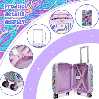 Kids Carry on Luggage Sets 5 Piece Rolling Suitcases for Girls Women with Wheels Toddler Hardshell Suitcase Set Airplane Approved - color: Blue Leopard Print
