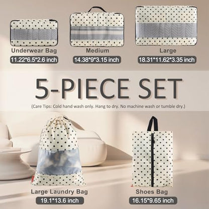 U+U 5 Set Packing Cubes, Travel Organizers with Shoe Bag (Polka Dot) - color: Polka Dot