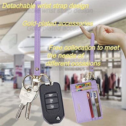 Wikavanli Women Slim Rfid Blocking Credit Card Case Holder Wristlet Zip ID Case Wallet Small Compact Leather Wallet Coin Purse with Keychain (Light Purple a) - color: Light Purple a