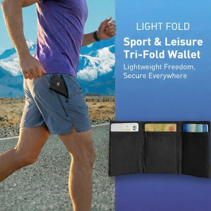 LIGHT FOLD Trifold Nylon Slim Wallet for Men, RFID Blocking Front Pocket - color: Black