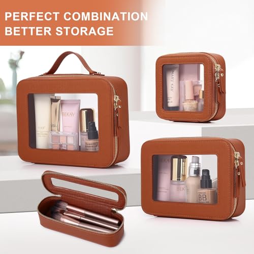 Pinkmik Travel Clear Makeup Bag, (Brown, M+SLIM) - color: B1/Brown, size: M+SLIM
