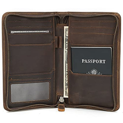 Polare Full Grain Leather Passport Holder Cover Case for Men Travel Wallet - color: Dark Brown
