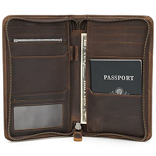 Polare Full Grain Leather Passport Holder Cover Case for Men Travel Wallet - color: Dark Brown