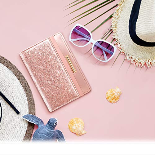 Coco Rossi Passport Holder for Travel Women Slim RFID Passport Cover Wallet - color: Glitter Rose
