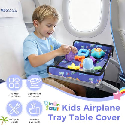 COOLBEBE Airplane Tray Table Cover, Foldable Travel Tray Cover - color: Blue Dinosaur