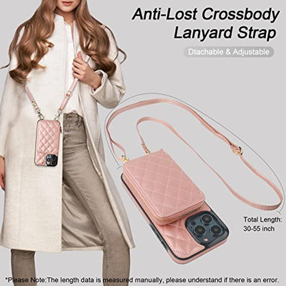 Bocasal Crossbody Wallet Case Card Holder for iPhone 14 Pro Max Rose Gold - color: Rose Gold
