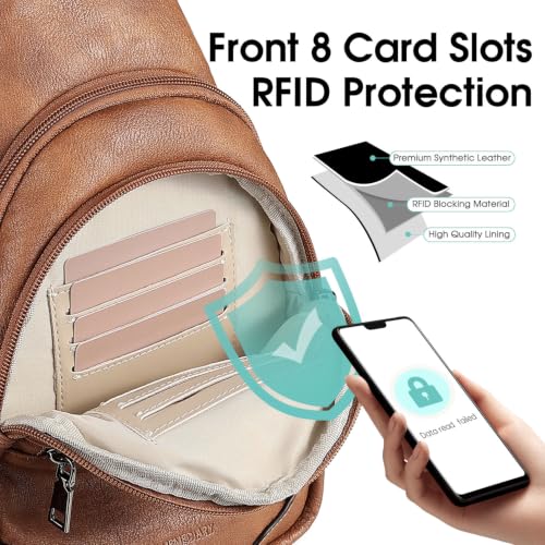 HomemeDiary Anti Theft Sling Bag for Women, RFID PU Leather Crossbody Purse - color: Mocha Brown