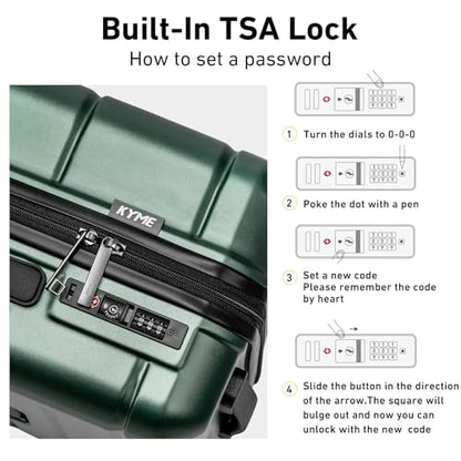 KYME Luggage Sets 2 Piece Suitcase Set Hardshell 20 inch/24 inch Luggage with Spinner Wheels Hardside PC+ABS Checked Large Suitcase with TSA Lock for Women Men Green - color: Green, size: 2-Piece Set (20/24)