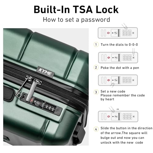 KYME Luggage Sets 2 Piece Suitcase Set Hardshell 20 inch/24 inch Luggage with Spinner Wheels Hardside PC+ABS Checked Large Suitcase with TSA Lock for Women Men Green - color: Green, size: 2-Piece Set (20/24)