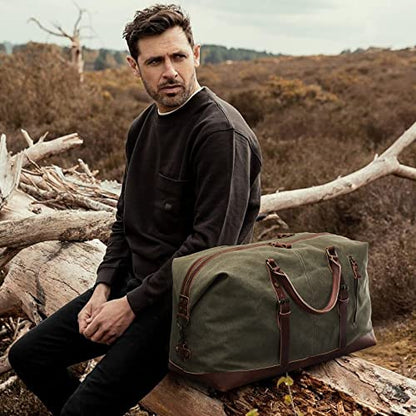 S-ZONE Duffle Bag for Travel Canvas Duffel Bag Carry on Weekender Bag for Men - color: Army Green