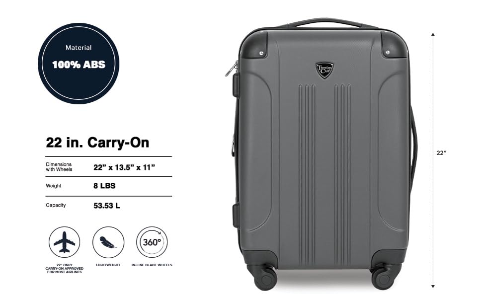 Travelers Club Chicago Hardside Expandable Spinner Luggage, Charcoal, 20"(22in with wheels) Carry-On - color: Charcoal, size: 1-Piece (22" Carry-On)