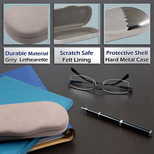 MyEyeglassCase Men's Medium Glasses Case - Classic Eyeglasses Hard Shell Holder, Elegant Easy Open Lip with Pouch and Cloth - color: Light Grey