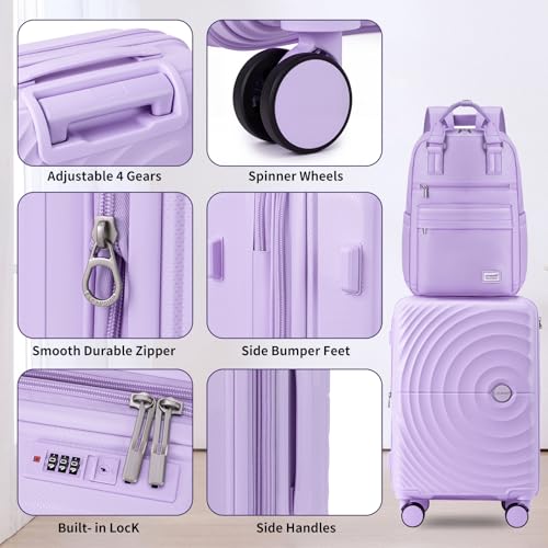 LARVENDER Carry On Luggage 20Inch Spinner Expandable Suitcase Hardshell | ABS+PC Checked Luggage with Backpack, Suitcase Set for Women, Spinner Wheels,Durability, Lightweight,22x14x9 Airline Approved - color: Lavender, style: 3 Piece Sets