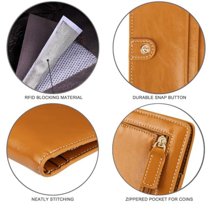 Itslife Women's Rfid Blocking Small Compact Bifold Leather Pocket Wallet Ladies Mini Purse with id Window (Waxed Brown) - color: 1 brown waxed
