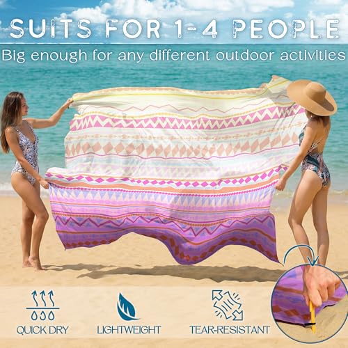 Beach Blanket Waterproof Sandproof 78''X81''/78''X110'' Large Beach Towel - color: Pink Boho, size: 78''X81"