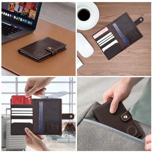 Crazy Horse Leather Slim Passport Holder with RFID &Tracker Slot - color: Dark Brown
