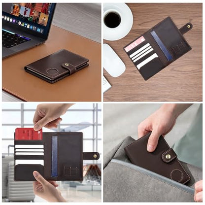 Crazy Horse Leather Slim Passport Holder with RFID &Tracker Slot - color: Dark Brown