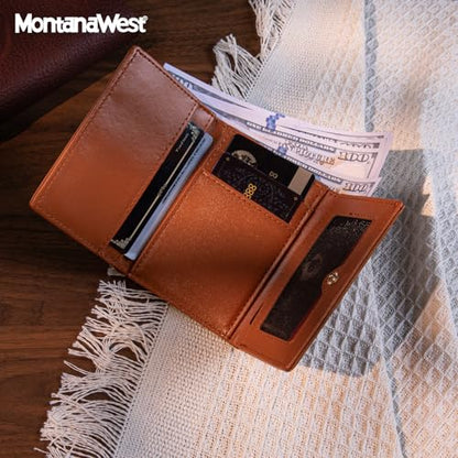 Montana West Wallet Women Small Trifold Wallet RFID Blocking Minimalist Wallets with ID Window - color: Brown