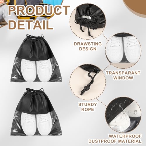 PATIKIL Shoe Bags for Travel 14" Dustproof Drawstring Bags Dust Cover 6Pcs - color: Black, size: 14"