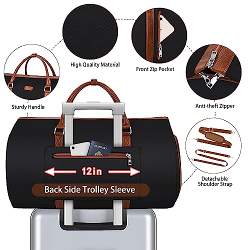 Convertible 2-in-1 Garment Bags for Travel with Waterproof Shoe Compartment - color: B-Black