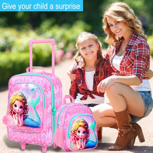 Kids Luggage Set for Girls, 18" Carry-on Suitcase 2PCS Mermaid Pink - color: Mermaid Pink