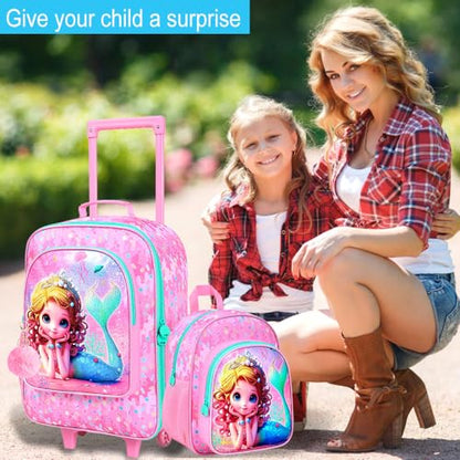 Kids Luggage Set for Girls, 18" Carry-on Suitcase 2PCS Mermaid Pink - color: Mermaid Pink