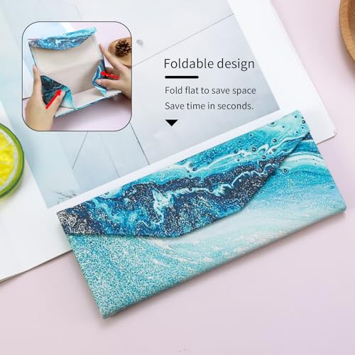 Foldable Glasses Case, Magnetic PU Leahter Sunglasses Case, Cute Hard Shell Folding Eyeglass Cases for Women Kids - color: Blue Sand
