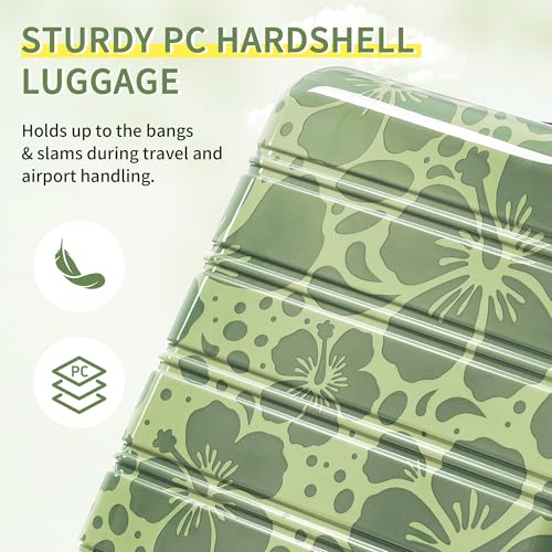 Merax Hardshell Luggage Set,3-Piece Printed Travel Suitcases,Green - color: Green, size: 3 Piece(20/24/28)