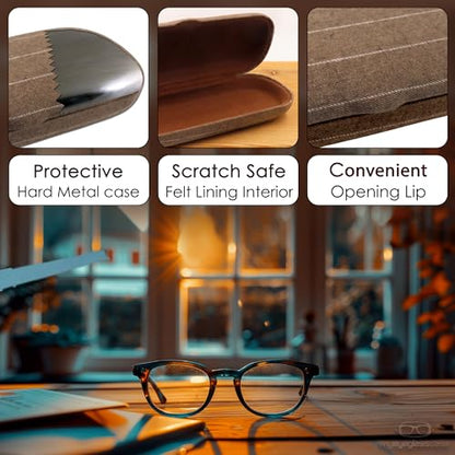 MyEyeglassCase Men Small Glasses case - Eyeglasses Hard Shell Holder Pouch & Cloth-Reading Slim & Narrow Case Heavy Duty - color: Brown Tweed