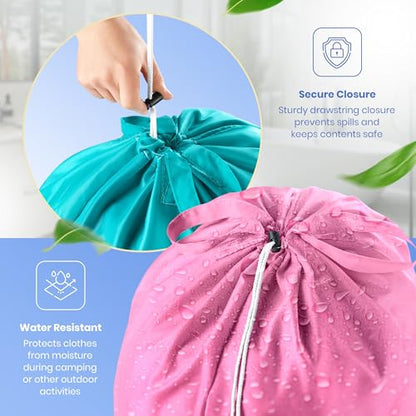 Handy Laundry Extra Large Travel Laundry Bags 2-Pack – Heavy Duty, Water-Resistant, Holds 4 Loads, Drawstring Closure, Fun Print for Camping, Dorms, Travel, Pink-Teal, 24 x 36 in - color: Pink-teal | Wash Dry Repeat