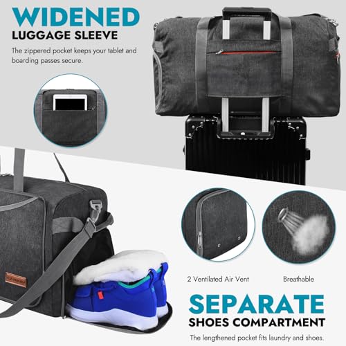 Canway 115L Travel Duffel Bag, Foldable Weekender Bag with Shoes Compartment for Men Women Water-proof & Tear Resistant (Panther Black, 115L) - color: Panther Black, size: 115L