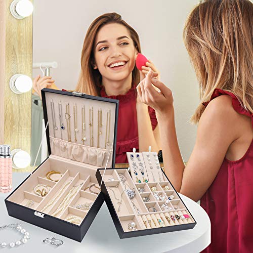 ProCase 2 Layers Jewelry Box for Women -Black - color: Black-ff1