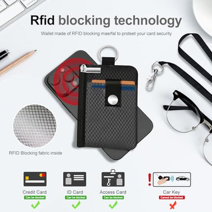 Minimalist RFID Blocking Small Wallet with ID Window,WaterResistant Zip Id Case Wallet with Lanyard Keychain for Cards,Cash,Travel,Women,Men (DarkGrey/Black) - color: DarkGrey/Black