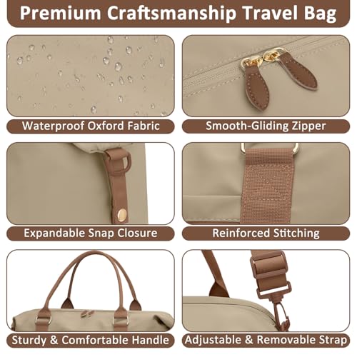 ELONGRIVER Women Travel Duffle Bags, Weekender Overnight Bag, Hospital Bag - color: Khaki, size: Large