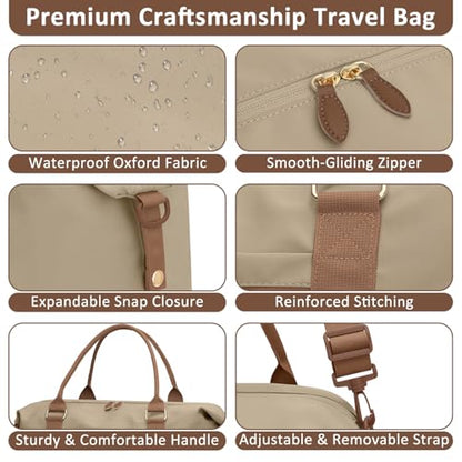 ELONGRIVER Women Travel Duffle Bags, Weekender Overnight Bag, Hospital Bag - color: Khaki, size: Large