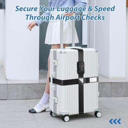 TSA Approved Luggage Straps with Combination Lock, Cross Black - color: Cross Black