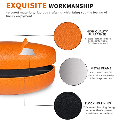 molshine Hard Shell Sunglasses Case,Classic Large Glasses Case for Sunglass,Eyeglasses with Cleaning Cloth,Pouch - color: Orange