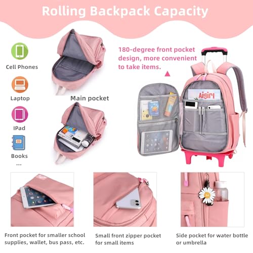 Kids Rolling Backpack with Wheels, Wheeled School Backpack for Girls Boys - color: A-pink Two Wheels, size: Two Wheels