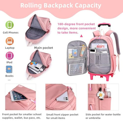 Kids Rolling Backpack with Wheels, Wheeled School Backpack for Girls Boys - color: A-pink Two Wheels, size: Two Wheels