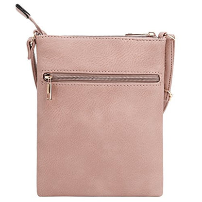 DELUXITY Crossbody Purse Bag Shoulder Bag Multi Pocket Zipper Purse - color: Blush