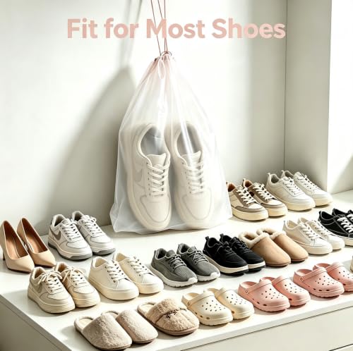 20 Pcs Clear Shoe Bags for Travel Storage, 11.8"x15.7" Shoe Bag Bulk - color: Pink-Color String
