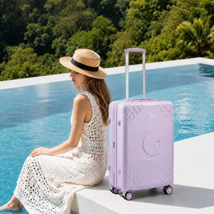 Somago 20 Inch Carry On Suitcase with Brake Wheels & Cup Holder, Star Moon Hardside Luggage with TSA Lock, Expandable Rolling Bag for Business Travel and Weekend Getaway,Light Purple - color: Light Purple, size: 1 PC Expandable 20 In